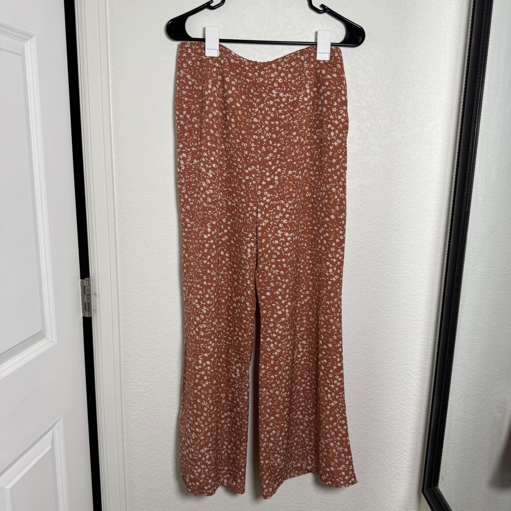 Crescent Wide Leg Pants Women Large Rust Floral Ditsy Print High Rise‎